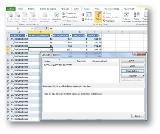 Esta ventana se añadió en Excel 2007, y permite administrar las conexiones de modo centralizado.