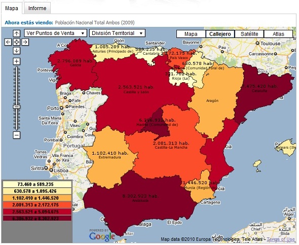 cuadro de mando territorial sobre la población de España (con Tuent)