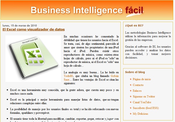 Pantallazo de Business Intelligence fácil con el antiguo diseño