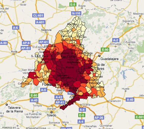 Cuadro de mando sobre la población de Madrid por municipios (con Tuent)