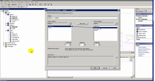 Imagen del Framework Manager de Cognos